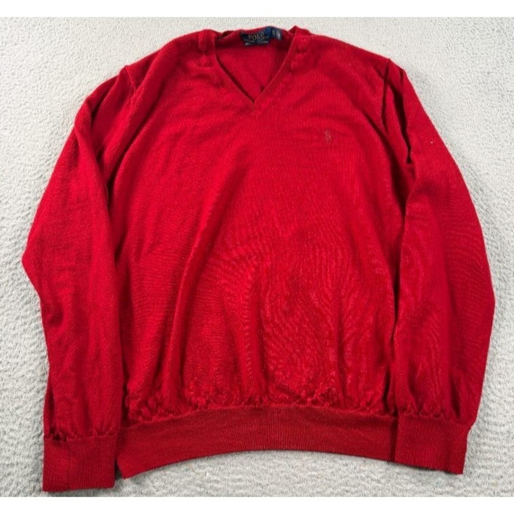 Polo Ralph Lauren Merino Wool Sweater Mens XL Red V-Neck Washable Pony Logo